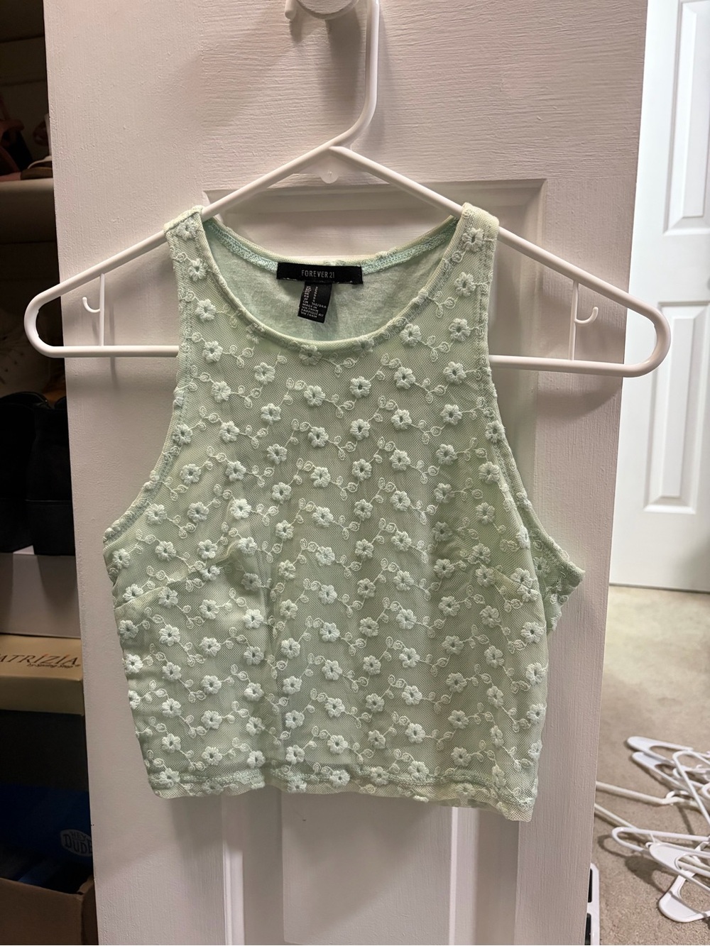 Forever 21 Light Mint Floral Lace Crop Top